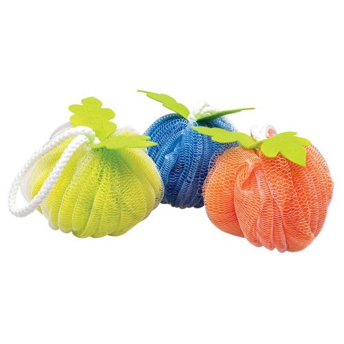 ESPONJA DE BAÑO EN FORMA DE MANZANA CON CORDÓN Y DETALLES EN FIELTRO (S-BEL002)