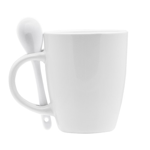 TAZA DE CERÁMICA CON CUCHARA COLOR BLANCA (S-TAZ003)
