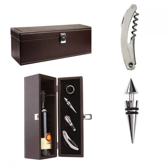 SET PARA VINOS PAMPLONA CAFE 98641 (CURPIEL / METAL / TERCIOPELO)