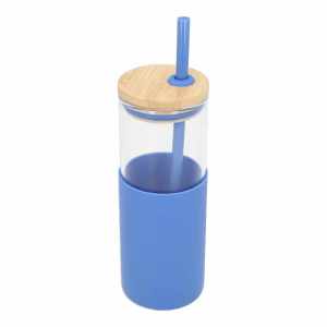CILINDRO DE VIDRIO IBIZA AZUL ANF 066 A (VIDRIO / SILICÓN / BAMBÚ)(P)