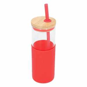 CILINDRO DE VIDRIO IBIZA ROJO ANF 066 R (VIDRIO / SILICÓN / BAMBÚ)(P)