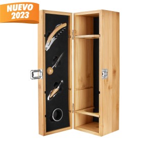 SET PARA VINOS VERDOT BEIGE BAR 018 BE (BAMBÚ / METAL)(P)
