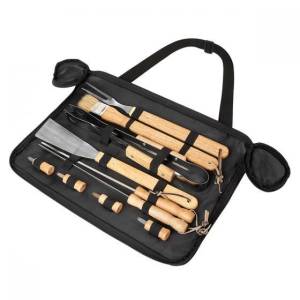 SET DE BBQ WAHIBA NEGRO BBQ 010 (ACERO INOXIDABLE Y MADERA UTENSILIOS / POLIÉSTER MALETÍN)