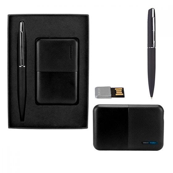 SET CHOMUTOV NEGRO SET 011 N (PLÁSTICO POWER BANK / ACERO INOXIDABLE BOLÍGRAFO)