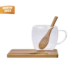 JUEGO TAZA DE CRISTAL BEIGE TAZ 051 BE (VIDRIO BOROSILICATO / BAMBÚ)(P)