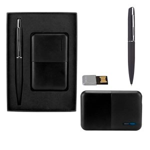 SET CHOMUTOV NEGRO SET 011 N (PLÁSTICO POWER BANK / ACERO INOXIDABLE BOLÍGRAFO)(P)