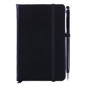 LIBRETA CON BOLIGRAFO AITANA A2182 NEGRO (Libreta: Poliuretano / Bolígrafo: Aluminio)