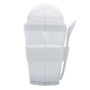 VASO DOBLE PARED DE PLASTICO CON CUCHARA FROYO A2653 BLANCO (Plástico AS / Silicón)