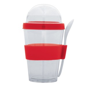 VASO DOBLE PARED DE PLASTICO CON CUCHARA FROYO A2653 ROJO (Plástico AS / Silicón)