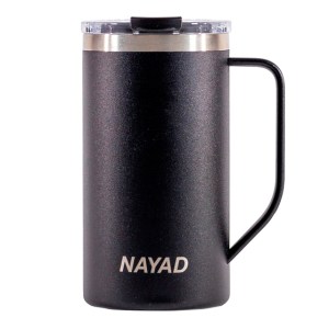 TARRO TÉRMICO DOBLE PARED ACERO INOX. 20 OZ. NAYAD METRO TALL  A2778 NEGRO (Acero Inoxidable / Tritan)