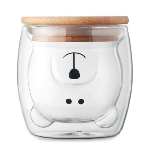 VASO DE VIDRIO DE DOBLE PARED PIPO A2939 TRANSPARENTE (Vidrio de borosilicato / Tapa: Bambú)