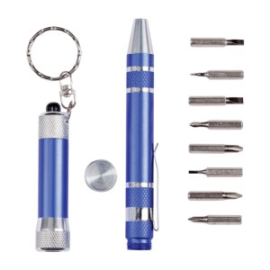 JUEGO DE DESARMADOR Y LAMPARA MACGYVER DES2064 AZUL (Aluminio)