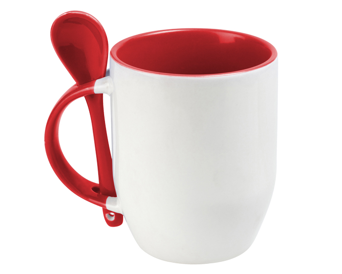 Taza Bicolor de Sublimacion con Cuchara SUB4716 Maggie Rojo (Ceramica / A160091 / articulos promocionales)