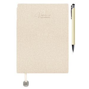 Agendario con Boligrafo Venecia A3167 Beige (Libreta: pu // boligrafo: aluminio // estuche: carton / A3167.24 / articulos promocionales)