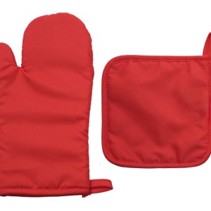 Set de Guante y Agarradera P/cocina Poncho A3184 Rojo (Poliester / A3184.04 / articulos promocionales)