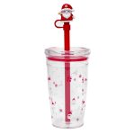 Vaso de Plastico de 450 ml. con Popote de Santa Claus Noel A3191 Rojo (Plastico ps / silicon / plastico pvc / A3191.04 / articulos promocionales)