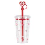 Vaso de Plastico con Popote de Corazon de 450 ml. Valentine A3204 Rojo (Plastico ps / silicon / plastico pvc / A3204.04 / articulos promocionales)