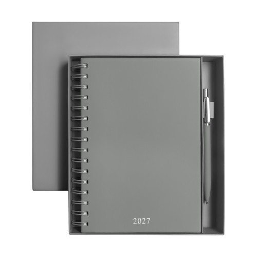 AGSP-027-G_3 Diaria Agenda Diaria Lette 2027 Gris AGSP 027 G Gris (AGSP027G – curpiel agenda / metal boligrafo – articulo promocional)