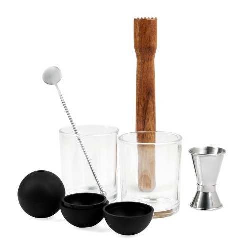 BAR-037-S_1 Set Set de Mixologia Soroa BAR 037 S Plata (BAR037S – vidrio / acero inoxidable / madera / rubber – articulo promocional)