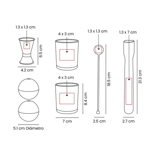 BAR-037-VECTOR Set Set de Mixologia Soroa BAR 037 S Plata (BAR037S – vidrio / acero inoxidable / madera / rubber – articulo promocional)