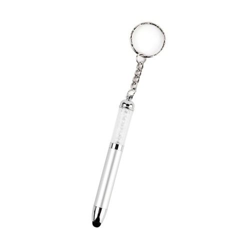 BL-080_01-2 Articulo Escritura Boligrafo Mini Llavero West. BL-080G Plata (BL080G – articulo promocional)