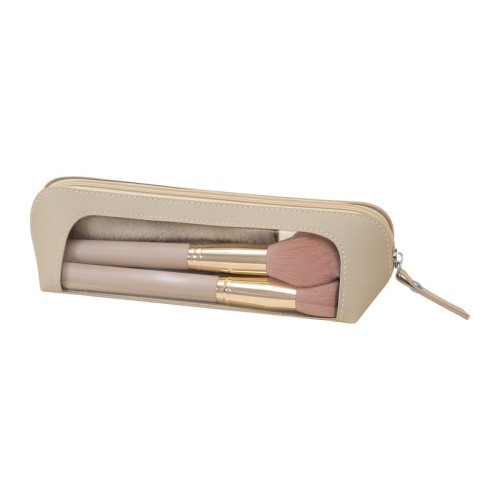 Brocha Maquillaje Set de Brochas Romina Beige DAM 066 BE Beige (DAM066BE - curpiel y pvc estuche / madera aluminio y nailon brochas / poliester toalla / esponja - articulo promocional)