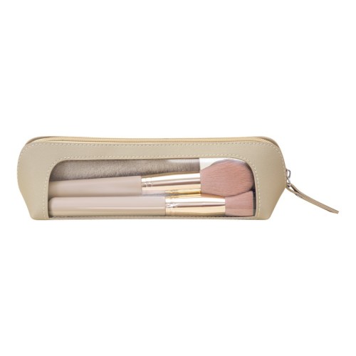 DAM-066-BE_1 Brocha Maquillaje Set de Brochas Romina Beige DAM 066 BE Beige (DAM066BE – curpiel y pvc estuche / madera aluminio y nailon brochas / poliester toalla / esponja – articulo promocional)