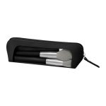 Brocha Maquillaje Set de Brochas Romina Negro DAM 066 N Negro (DAM066N - curpiel y pvc estuche / madera aluminio y nailon brochas / poliester toalla / esponja - articulo promocional)