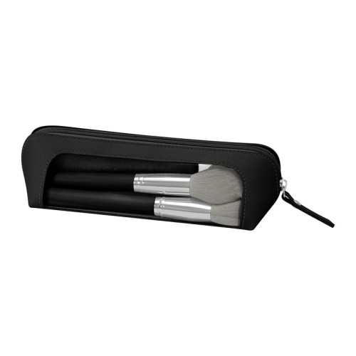 Brocha Maquillaje Set de Brochas Romina Negro DAM 066 N Negro (DAM066N - curpiel y pvc estuche / madera aluminio y nailon brochas / poliester toalla / esponja - articulo promocional)