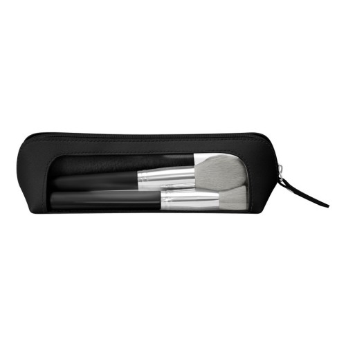 DAM-066-N_1 Brocha Maquillaje Set de Brochas Romina Negro DAM 066 N Negro (DAM066N – curpiel y pvc estuche / madera aluminio y nailon brochas / poliester toalla / esponja – articulo promocional)