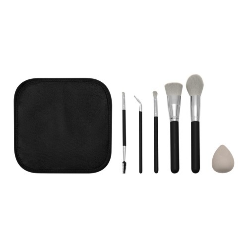 DAM-066-N_3 Brocha Maquillaje Set de Brochas Romina Negro DAM 066 N Negro (DAM066N – curpiel y pvc estuche / madera aluminio y nailon brochas / poliester toalla / esponja – articulo promocional)
