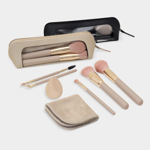 DAM-066 Brocha Maquillaje Set de Brochas Romina Negro DAM 066 N Negro (DAM066N – curpiel y pvc estuche / madera aluminio y nailon brochas / poliester toalla / esponja – articulo promocional)