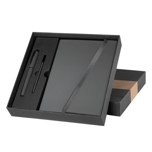 Set Libretas Set de Libreta Jinsei Gris HL 9041 G Gris (HL9041G - curpiel y metal libreta / acero inoxidable boligrafo - articulo promocional)