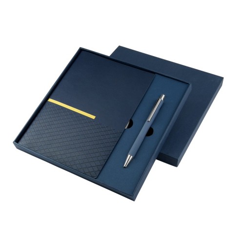 Set Libretas Set de Libreta Zlatna Azul HL 9063 A Azul (HL9063A - carton caja / curpiel y papel libreta / aluminio boligrafo - articulo promocional)