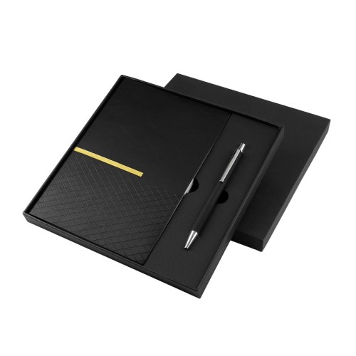 Set Libretas Set de Libreta Zlatna Negro HL 9063 N Negro (HL9063N - carton caja / curpiel y papel libreta / aluminio boligrafo - articulo promocional)