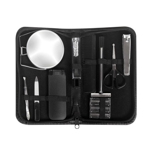 KIT-055-N_1 Accesorios para Viaje Kit de Viaje Barrett Negro KIT 055 N Negro (KIT055N – curpiel estuche / metal y plastico accesorios – articulo promocional)