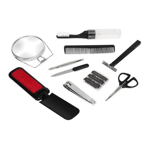 KIT-055-N_2 Accesorios para Viaje Kit de Viaje Barrett Negro KIT 055 N Negro (KIT055N – curpiel estuche / metal y plastico accesorios – articulo promocional)