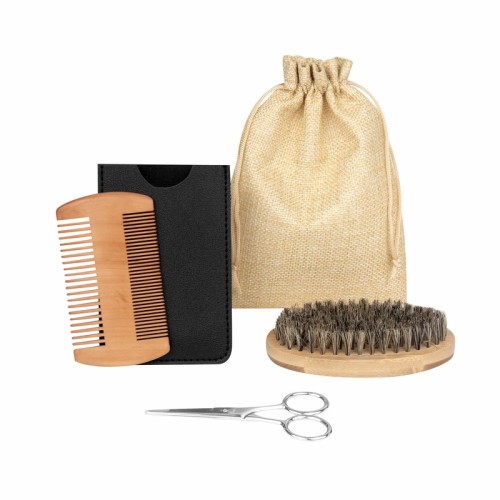 Accesorios para Viaje Set de Cuidado para Barba Mivor KIT 056 BE Beige (KIT056BE - poliester / nylon / bambu / madera / metal / pu - articulo promocional)
