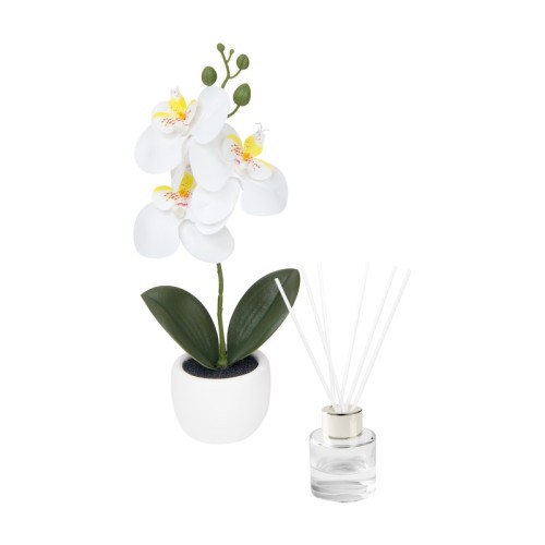 KTC-978-B_1 Decoracion Set Decorativo Fiora Blanco KTC 978 B Blanco (KTC978B – plastico / carton / vidrio / fibra de poliester / fragancia – articulo promocional)