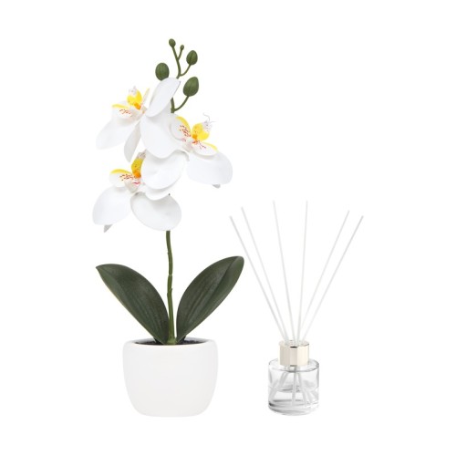 KTC-978-B_2 Decoracion Set Decorativo Fiora Blanco KTC 978 B Blanco (KTC978B – plastico / carton / vidrio / fibra de poliester / fragancia – articulo promocional)