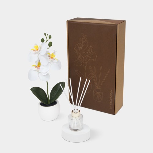 KTC-978 Decoracion Set Decorativo Fiora Blanco KTC 978 B Blanco (KTC978B – plastico / carton / vidrio / fibra de poliester / fragancia – articulo promocional)