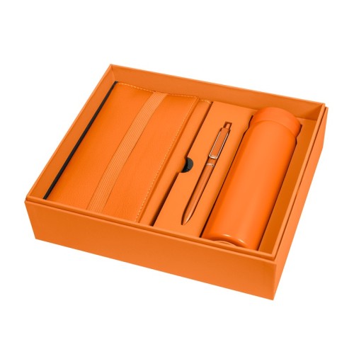Set Ejecutivo Set Birkin Naranja SET 016 O Naranja (SET016O - acero inoxidable / plastico / curpiel / carton - articulo promocional)