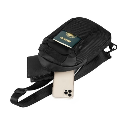 SIN-782-N_4 Cangurera Mochila de Viaje Ovik SIN 782 N Negro (SIN782N – curpiel / poliester – articulo promocional)