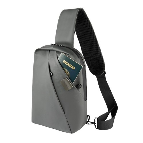 SIN-783-G_2 Cangurera Mochila de Viaje Zarek Gris SIN 783 G Gris (SIN783G – curpiel / poliester – articulo promocional)