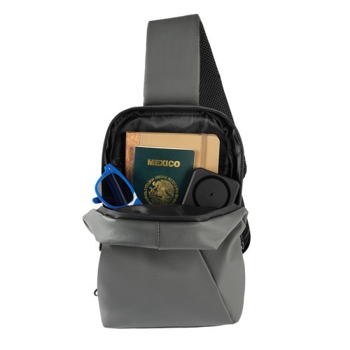 SIN-783-G_5 Cangurera Mochila de Viaje Zarek Gris SIN 783 G Gris (SIN783G – curpiel / poliester – articulo promocional)